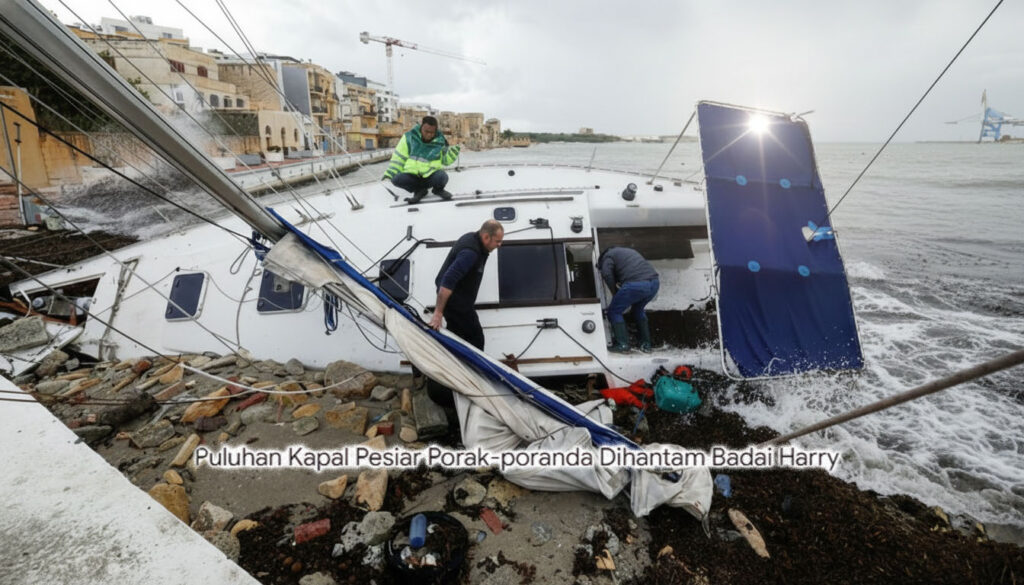 Badai Harry Hantam Malta, Puluhan Kapal Pesiar Porak Poranda