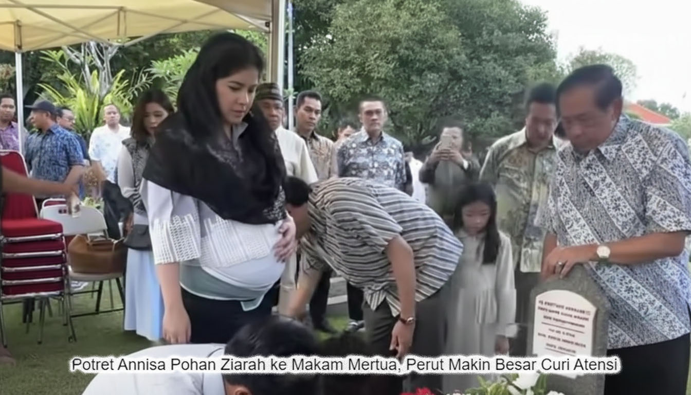 Potret Annisa Pohan Ziarah ke Makam Mertua, Baby Bomb Makin Curi Perhatian